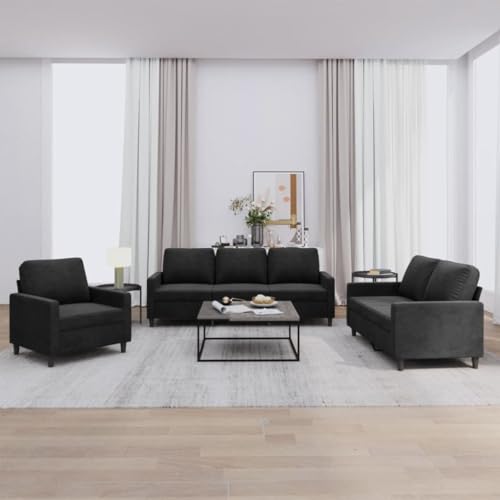 Cozynest 3TLG Sofagarnitur mit Kissen Schwarz Samt Cozynest 3TLG Sofagarnitur mit Kissen Schwarz Samt