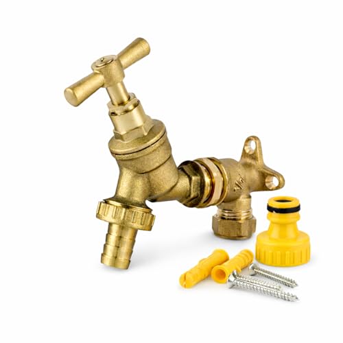 Wärmer System Outdoor Brass Garden Tap 1/2 BSP Bibcock Wall Mount with Hose Connector Rust-Resistant Outdoor Water Faucet