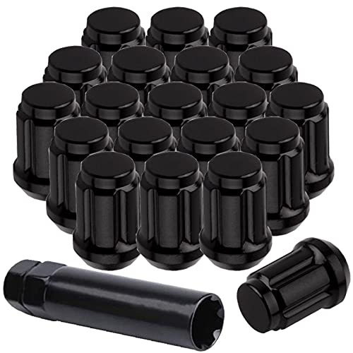 Wheel Lug Nuts M12x1.5 - MuHize 20pcs Black Lug Nut Kit with 1 Key Closed End 6 Spline Nut 1.38  Tall, 60 Degree 3 4” Hex Lug Nuts Compatible with Toyota Ford Honda Buick Acura Mazda
