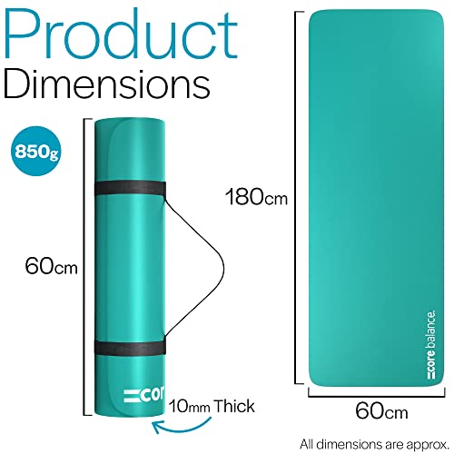 419+y+znBTL Core Balance Pilates Mat, Extra Thick Foam 10mm, Non Slip, Exercise Fitness Yoga, Compact Lightweight With Carry Strap… - Image 7