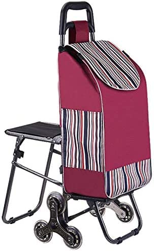 Carrito de la compra plegable con asiento, carrito de gran capacidad para subir escaleras, ruedas de acero inoxidable resistentes, soporta hasta 150 kg para compras de comestibles