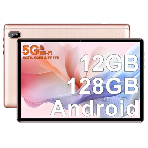 Image of 2026 Lastest Tablet 10 inch Android Tablet with Octa-Core 2.0GHz, 12GB RAM 128GB ROM TF 2TB Expand, 5G WiFi, GMS, FHD IPS Touchscreen, Bluetooth 5.0, 1280 * 800, 5 MP+8 MP, Tablet with Case, Rose gold