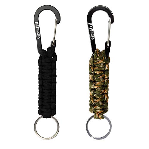 Keychain with Carabiner, Military Paracord Keychain with Heavy Duty Carabiner Metal Ring