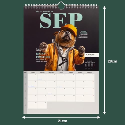Campus 2025 Calendar, Annual Dog Wall Calendar, Calendar Pictures to Note with Spiral Binding and Metal Hanger - Image 2