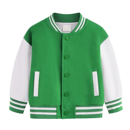 Kids Baseball Jacket Boy's Girls Varsit𝐲 Style School Jacket Fleece Lined 𝐁omber Coat Sport Cardigan Fleece Clothes