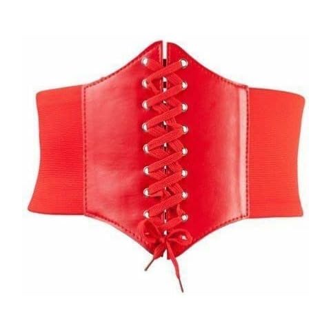 Women Elastic Wide Band Tied Waspie Corset Waist Cincher Belt for Halloween Xmas (Red) Cover
