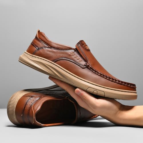 Men's Slip On Leather Casual Loafers Shoes Classic Business Anti-Skid Elastic Walking Shoes Fashionable and Breathable Formal Boat Shoes2