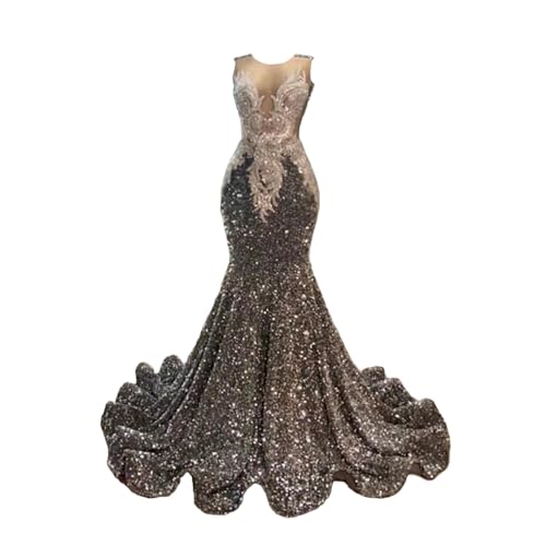 Sequins Mermaid Dress Formal Prom Dresses Applique Pearl Celebrity Party Gowns Church Train