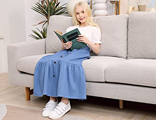 Image of Maxi Skorts Skirt for Girls Button Front High Waisted Long Skirt with Belt Ruffled Skirts with Pocket 3-12Years