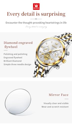 Image of OLEVS Women Watch Multifunctional Two Tone Watch Fashion Business Analog Quartz Ladies Watch Stainless Steel Waterproof Diamond Watch for Women