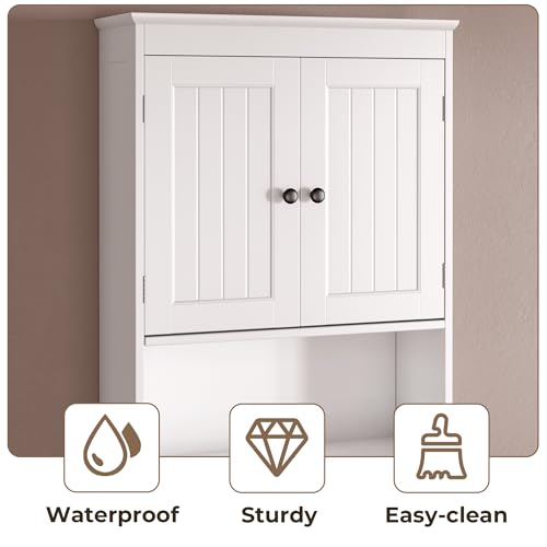 Blishom Estantería sobre Inodoro, Mueble sobre Inodoro, Mueble de Baño con Puertas, Estantes Regulables, Almacenamiento Abierto, para Baño, 60 x 24 x 168 cm, Blanco (Blanco) - imagen 6