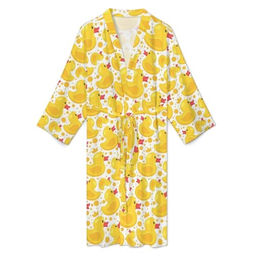 Yellow Rubber Duck Lightweight Kimono Spa Bath Robes Knee Length Loungewear Long Sleeved Bathrobe2