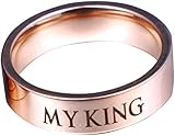 Anillo de pareja con letras de moda, anillo de boda con texto en inglés «My King» y mi reina, anillo de boda vintage, apilable, durabilidad y atracción