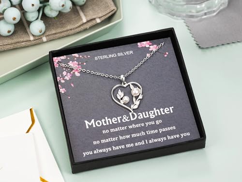 Mother-Daughter-Necklace-with-Heart-Shaped-Leaf-and-Pearl-Silver-Mom-Daughter-Necklace-Ideal-Mother-Gift-Necklace-Mom-Necklace-Perfect-for-Mothers-Day-Birthday-Wedding-Christmas