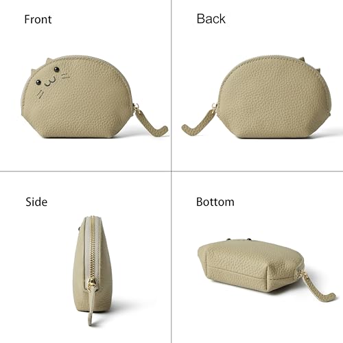 Image of Doris&Jacky Small Leather Coin Purse for Women, Mini Cat Coin Pouch And Animal Zipper Card Holder Wallet With Keychain (1-Grey)