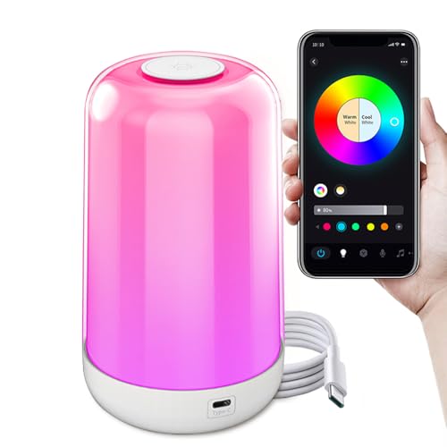 Splenssy Lampada Da Scrivania Smart-Touch, Colori Rgb Dimmerabili Utilizzati Con L'app, Lampada Comfort Da Comodino Per Mamma E Bambino Con Controllo Smart-Touch A 7 Colori.