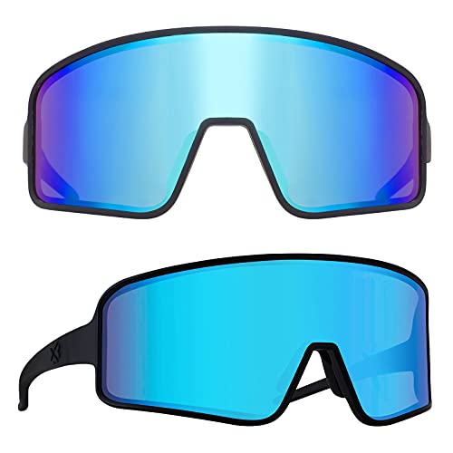 Maxjuli Polarized Sunglasses For Men Women, Windproof Outdoor Sports Cycling Running Uv400 Protection Sun Glasses (Black/Blue Lens) #TOP9