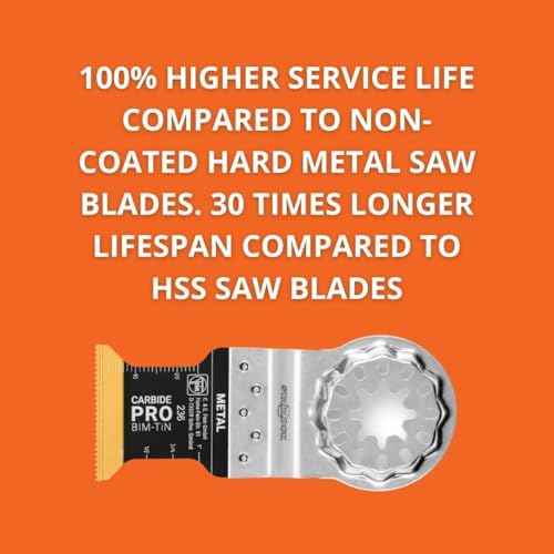 Fein Starlock E-Cut Carbide Pro Saw Blade - Precision Cutting for Hard Metals, Tempered Screws and Abrasive Materials, TiN Coated, 1-1/4" Width, 1-5/8" Length, 3-Pack - 63502236270 by Fein - Image 7