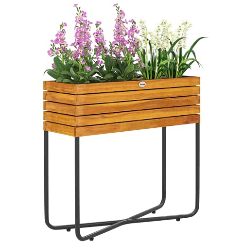 Outsunny Pot de Fleurs bac à Fleurs sur Pied rectangulaire avec Trous de Drainage pour intérieur et extérieur, pour Jardin de Balcon, en Bois d'acacia et...