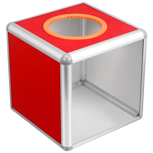 YARNOW Transparent Acrylic Raffle Box, Detachable Red Tombola Box for Annual Meetings, Events, and Celebrations, 20 x 20 x 20 cm