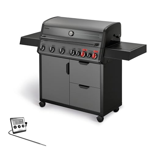 Enders® Gasgrill Hyde 6 SIKR Turbo II XXL, 6-Brenner Edelstahl, direktes & indirektes Grillen, 800 °C TURBO ZONE, SWITCH GRID Gussrost, Infrarot-Backburner, Seitenkocher, inkl. Fleischthermometer