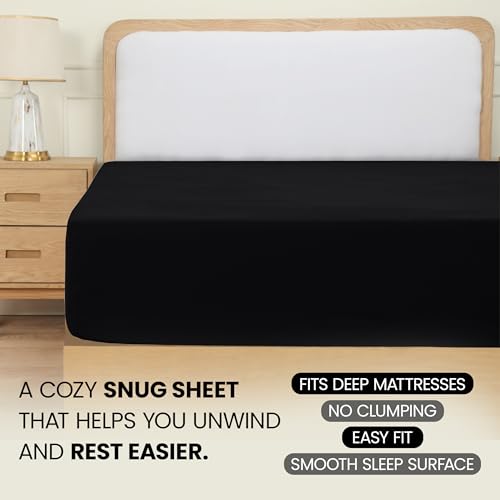 Utopia Bedding Fitted Sheet Double, Black - Deep Pocket 14 inch (35 cm) - Easy Care - OEKO-TEX Certified - Soft Brushed Microfibre Fabric - Shrinkage and Fade Resistant - Bottom Sheet - Image 6