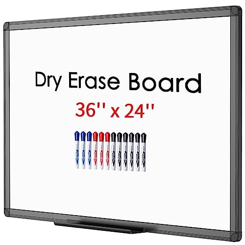 Viz-Pro Magnetic Dry Erase White Board 36 X 24 Inches, Black Aluminium Frame, With 12-Count Markers #TOP15