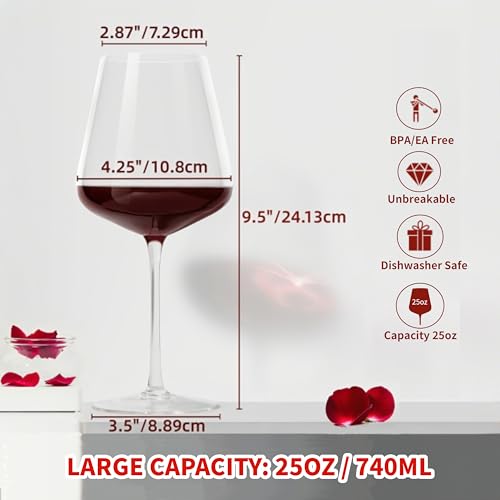 CnSneg Crystal Wine Glasses Set of 2, Large Wine Glass 25oz / 740ml, Hand Blown, Burgundy/Bordeaux Red Wine Glasses for Wedding, Anniversary, Christmas - image 2