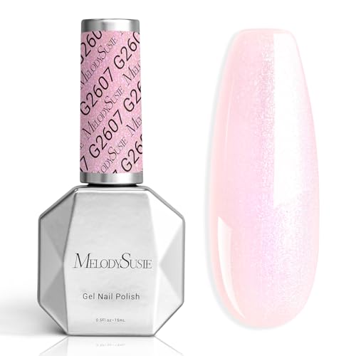 Image of MelodySusie Shimmer Pearl Pink Gel Nail Polish, 0.5fl oz Soak Off UV LED Jelly Holographic Pink Glitter Gel Polish Gift for Women Nail Art Manicure Salon DIY Nail Design Decoration at Home-G2607