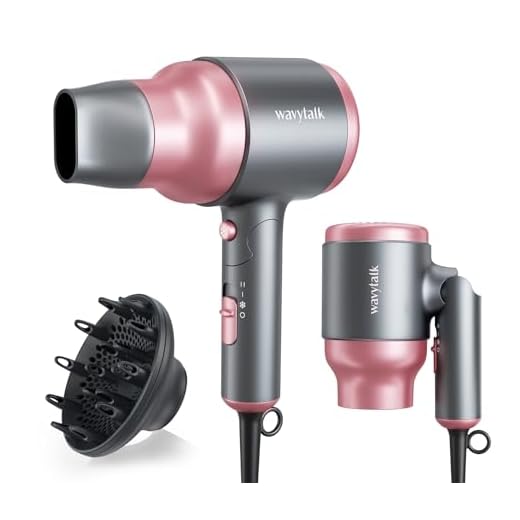 Wavytalk Portable Hair Dryer with Diffuser, Foldable Mini Hair Dryer with Lightweight Design, 1600W Small Hair Blow Dryer with Diffuser for Curly Hair Fast Drying, Rose Pink