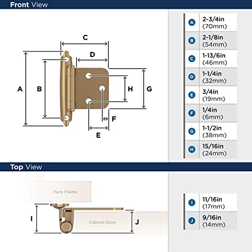 Amerock Bpr3429Cz | Cabinet Hinge | Variable Overlay Self Closing Face Mount | Champagne Bronze | Kitchen Cabinet Door Hinge | 1 Pair/2 Pack | Functional Hardware #TOP3