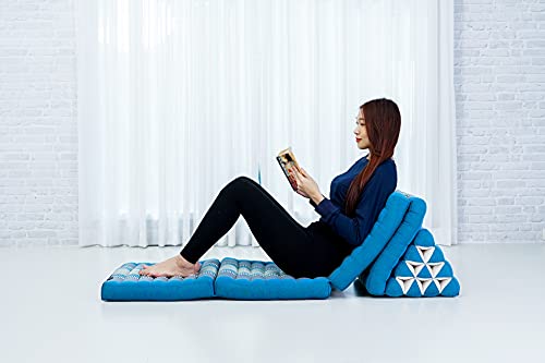 Image of Leewadee Comfortable Japanese Floor Mattress - Thai Floor Bed with Triangle Cushion - Futon Mattress - XL Extra Long Thai Massage Mat, 89 x 20 inches, Light Blue, Kapok Filling