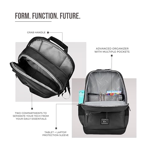 Image of Gear Vintage Boxy 18 inch /26L Medium Faux Leather Water Resistant Laptop Backpack /Casual Bag /Daypack /Travel Backpack /College Backpack For Men /Women (Black - Black)