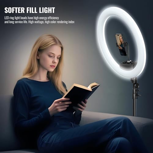 Image of Large Ring Light with Stand, 19 inch Ring Light Tripod for iPhone, Professional Led Ringlight for Live Streaming, Barber, Makeup, YouTube, Tiktok, Black