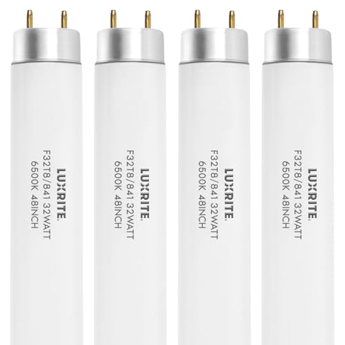 LUXRITE F32T8/865 32W 48 Inch T8 Fluorescent Tube Light Bulb, 6500K Daylight, 2800 Lumens, G13 Medium Bi-Pin Base, LR20735, 4-Pack