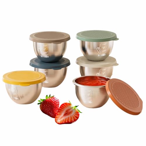 6 Botes para Salsas - 70ml Acero Inoxidable con Tapa de Silicona, Recipientes Reutilizables para Aliños, Mini Botes para Camping, Tuppers para Snacks Infantiles, Yogurteras, Botecitos para Salsas