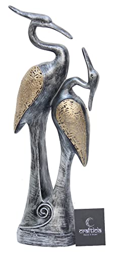 Image of Resin Kissing Swan Duck Pair Showpiece Love Birds Crane Figurine for Home Decor (11X35 cm, Silver)