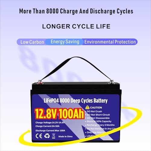 Image of 12V 100Ah LiFePO4 Lithium Battery, Group 31 1280Wh Lithium Iron Phosphate Battery 8000+ Deep Cycles Long Lifespan with Built-in BMS Low Temperature Battery for Trolling Motor, RVs, Solar System