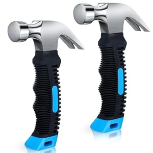 2 Pcs 8.8 oz Small Hammer All Purpose Claw Hammer Mini Nail Stubby Hammer with Soft Rubber Handle Camping Tools for Women Kids Home DIY Building Repair Woodwork Household (Blue)