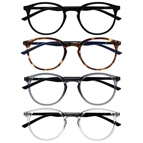 Opulize Met Gafas de Lectura 4-Pack Montura Redonda Negra Marrón Gris Resistente a Arañazos...