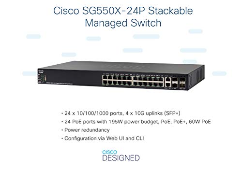 Image of Cisco SG550X-24P Stackable Managed Switch | 24 Gigabit Ethernet (GbE) Ports | 195W PoE | 2 x 10G Combo | 2 x SFP+ | L3 Dynamic Routing | Limited Lifetime Protection (SG550X-24P-K9-NA)