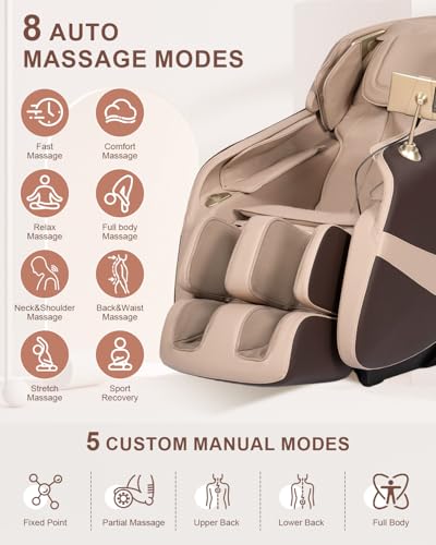 RELX 2026 Massage Chair Full Body, Zero Gravity Airbag Shiatsu Massage Chair with SL-Track, Heating, AI Control, Body Scan, 13 Modes, Foot Rollers, and Deep Yoga Stretch (Coffee)