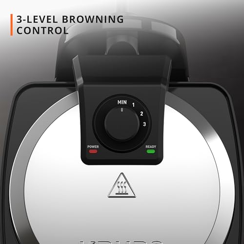 Image of KRUPS Waffle Maker, Rotating Belgian Waffle Maker, 180 Flip Waffle Iron, Ceramic Non-Stick Plate, 3 Browning Control Levels, Foldable Cool Touch Handle, Removable Drip Tray, Stainless Steel