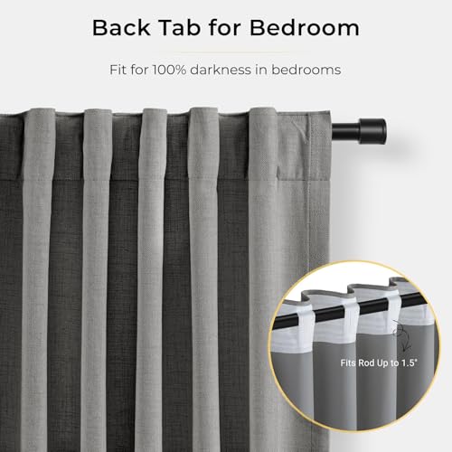 Image of INOVADAY 100% Blackout Curtains for Bedroom, Stoic Gray Black Out Curtains 96 Inch Long, Clip Rings Linen Blackout Drapes, Thermal Insulated Room Darkening for Living Room, 2 Panels - W50xL96