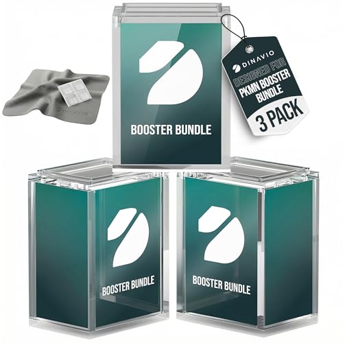 Dinavio Crafthouse 3 Pack PKMN Booster Bundle Acrylic Case with Stackable Grooves - 8mm+5mm N52 Magnets - Compatible Up to Phantasmal Flames (Excludes Ascended Heroes & Perfect Order) 3 Pack