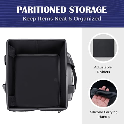 Image of Coverado Trunk Organizer for Car- Nappa Leather Trunk Organizer for SUV with Lid, 30L Multi Collapsible Car Storage Organizer Foldable, Multi Compartments with 2 Straps for SUV /Truck