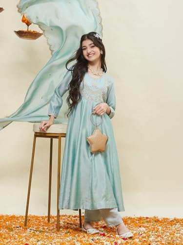 Image of Curly Tales Girls Embroidered Kurta Set with Dupatta | Festive Ethnic Wear for Girls | Stylish Suit Set for Weddings & Celebrations