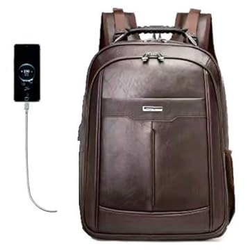 Wizo - Mochila de Couro Masculina Feminina Notebook Executiva Reforçada Resistente Impermeável Faculdade Trabalho Viagem Alça Cabo De Aço e Saida para Usb e fone de ouvido MARROM 2011