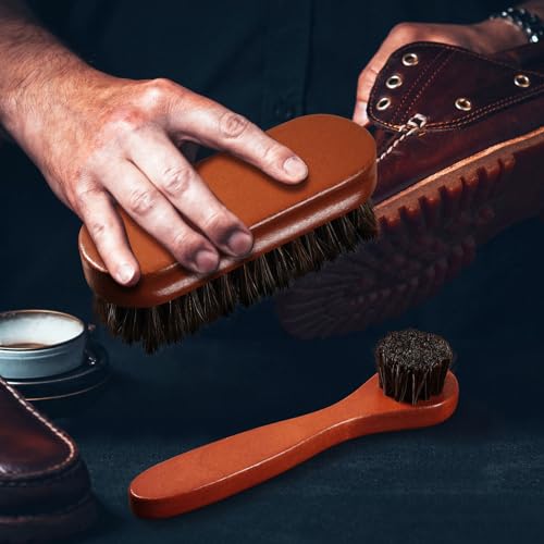 2 Pcs Horsehair Shine Shoes Brush Kit Polish Dauber Applicators Cleaning Leather Shoes Boots Care Brushes Suede Cleaner Brush(2 Pcs Style F)