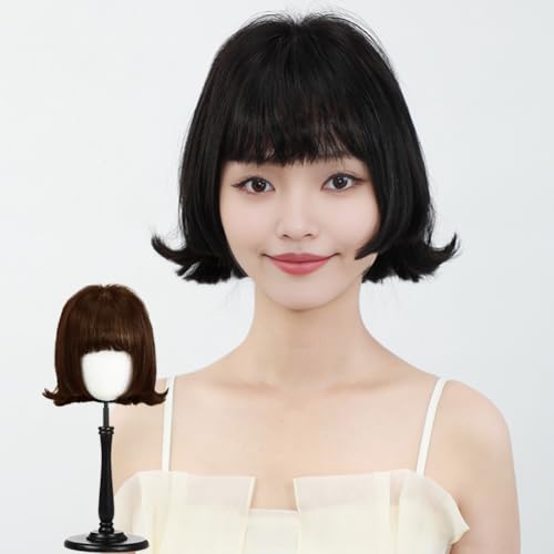 Rebecca Youth ウィッグ 女装 レディース ショート エアーバング ストレートカット エンドカール 軽やかで遊び心ある 自然 通気 女性用 手植え (コーヒー色, 25CM)